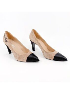 Chanel Gabrielle Coco Cap Toe Pumps EU 40.5 US 9.5-10 Beige Pointed High Heel